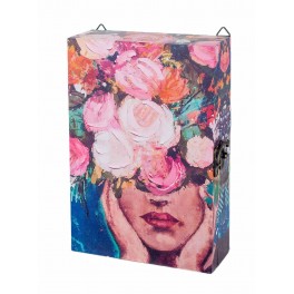 Boite à clés, Femme Florale 2, Bleu et Fuchsia, H 30 cm