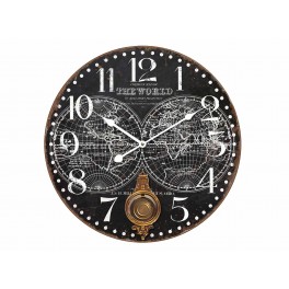 Horloge Cartographie & Balancier, Mod. Noir & Blanc, H 58 cm
