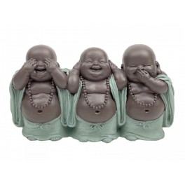 Figurine 3 Bouddhas Chinois de la Sagesse, Bleu. Coll Méditation, L 18 cm
