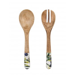 Set 2 couverts de service en Bois de Manguier : Thème Olives. H 34 cm