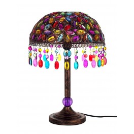 Lampe Baroque Ethnique, Multicolore, Abat jour Métal et Verre, H 45 cm