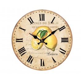 Horloge Murale Bois MDF : Citrons de Provence, Diamètre 34 cm