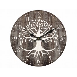 Horloge MDF Arbre de Vie 1, Tons Bois Naturel foncés, Diamètre 34 cm