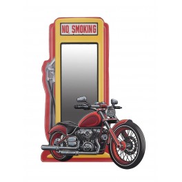 Miroir Station Essence et Moto rouge, No Smoking, H 74 cm