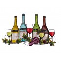 Déco murale Multicolore : 4 Bouteilles de Vin, 4 Verres et Raisin, L 88 cm