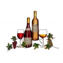 Déco murale : 2 Bouteilles de Vin, 2 Verres et Raisin, L 68,5 cm