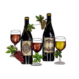 Déco murale vin 1 Bouteille 3 Verres, L 46 cm