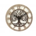 Horloge Métal ajouré et Bois Clair, Motif Arbre de Vie, Diamètre 60 cm