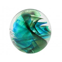 Sulfure Verre et Presse Papier Vert et Bleu, Coeur Océan 2, Diam 9 cm