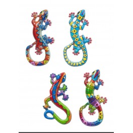 Set 4 magnets Frigo : 4 Lézards Multicolores, H 9,5 cm