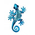 Gecko Mural Bleu, Métal et Verre, Modèle Saphir, H 22 cm