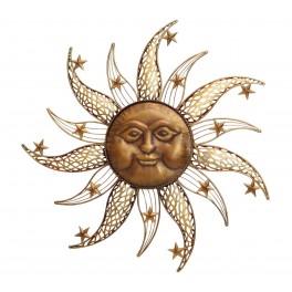 Soleil Doré et étoiles stylisées en métal ajouré, Sole Terra, Diam 58 cm