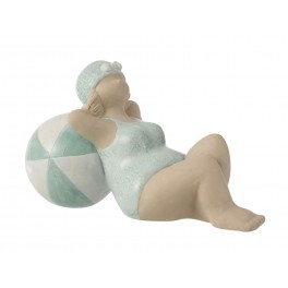 Baigneuse rétro allongée et Ballon de plage, Modèle Aqua Blue, L 23 cm