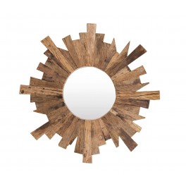 Grand Miroir Soleil en bois exotique et MDF, Diamètre 80 cm