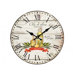 Horloge Murale Bois MDF : Huile d'olive Extra Vierge, Diamètre 34 cm