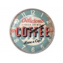 Horloge Vintage en métal emboutie, Modèle Delicious Coffee, Diam 35 cm
