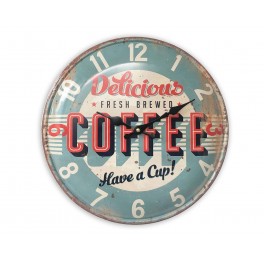 Horloge Vintage en métal emboutie, Modèle Delicious Coffee, Diam 35 cm