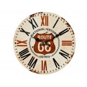 Horloge MDF Vintage : Route 66, Rouge Ecru, Chiffres Romains, H 34 cm