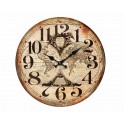 Horloge en Bois MDF, Planisphère ancien, Noir et Marron, Diam 34 cm