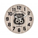 Horloge Bois MDF Vintage : Route 66, Marron et Gris, Diam 34 cm