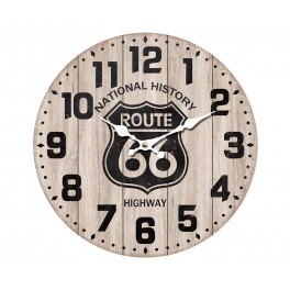 Horloge Bois MDF Vintage : Route 66, Marron et Gris, Diam 34 cm