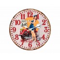 Horloge Bois MDF Vintage : Pin-up, Moto, Route 66, Diam 34 cm