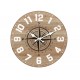 Horloge Rose des Vents, Tons Bois Naturel et Beige, Diamètre 34 cm