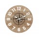 Horloge Rose des Vents, Tons Bois Naturel et Beige, Diamètre 34 cm