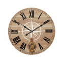 Horloge Balancier et Rose des Vents, Tons Bois Naturel, Diamètre 58 cm