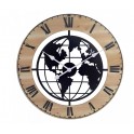 Horloge Industrielle, Structure Bois et Planisphère Métal, Diam 60 cm