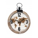 Horloge Gousset et Motif Planisphère, Tons Bois Naturel, Hauteur 54 cm