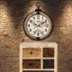 Horloge XL Gousset et Motif Planisphère, Tons Bois Naturel, H 90 cm