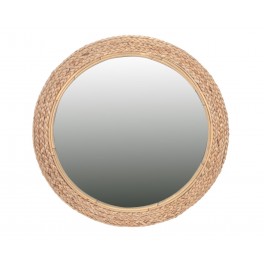 Déco bohème : Miroir Rond et encadrement en rattan, Diamètre 60 cm
