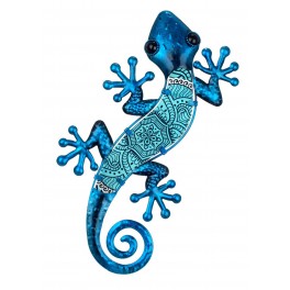 Gecko Mural Bleu, Métal et Verre, Modèle Saphir, H 30 cm