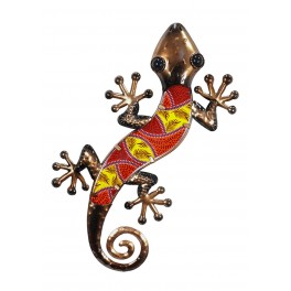 Gecko Mural Rouge, Métal et Verre, Modèle SUNSET, H 37 cm