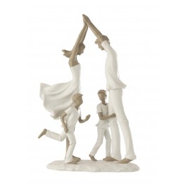 Statue Couple 2 Enfants, 2 Garçons, Collection Family Day, H 29 cm