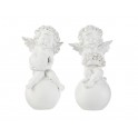Set 2 grands Anges Cupidon sur Boules, Blanc, H 21 cm