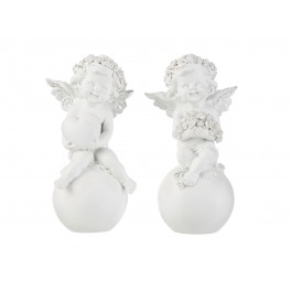 Set 4 anges Socle & Boule Dorée, H 8,5 cm