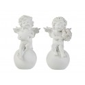 Set 2 Anges Cupidon sur Boules, Blanc, H 14 cm
