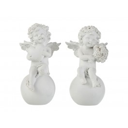 Set 4 anges Socle & Boule Dorée, H 8,5 cm