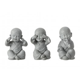 Statues Set 3 Moines de la Sagesse, Gris, H 16 cm