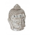 Sculpture Tête Bouddha XL, Mod Céramique Argent, H 45 cm