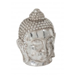 Sculpture Tête Bouddha XL, Mod Céramique Argent, H 45 cm