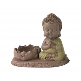 Mini Bouddha Vert et Bougeoir Fleur de Lotus, Collection Baby Zen, L 13 cm