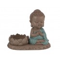 Bouddha Bleu et Bougeoir Fleur de Lotus, Collection Baby Zen, L 13 cm