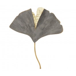 Décoration Métal : Feuilles de Gingko Biloba XL, Gris et Doré, H 41 cm