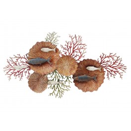 Décoration Banc de Poissons et Coraux Rouges Oranges Stylisés, L 108 cm