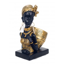 Statuette Africaine en pagne kita & Cruche 2, Collection Ethnik, H 42 cm