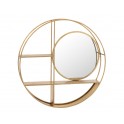 Miroir Design Rond et Etagère circulaire dorée, Diamètre 72 cm