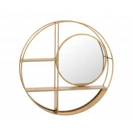 Miroir Design Rond et Etagère circulaire dorée, Diamètre 72 cm